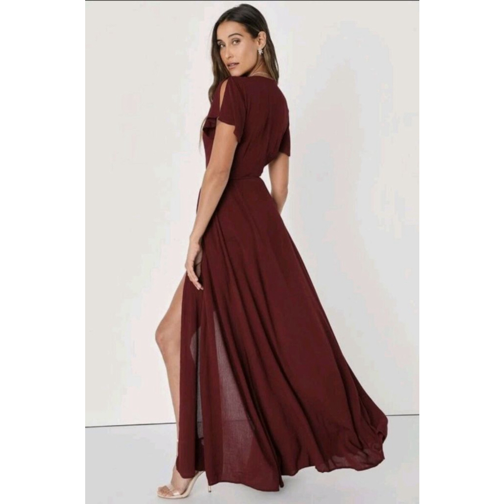 Lulus Heart of Marigold Burgundy Maxi Wrap Dress Extra Large - Picture 3 of 7